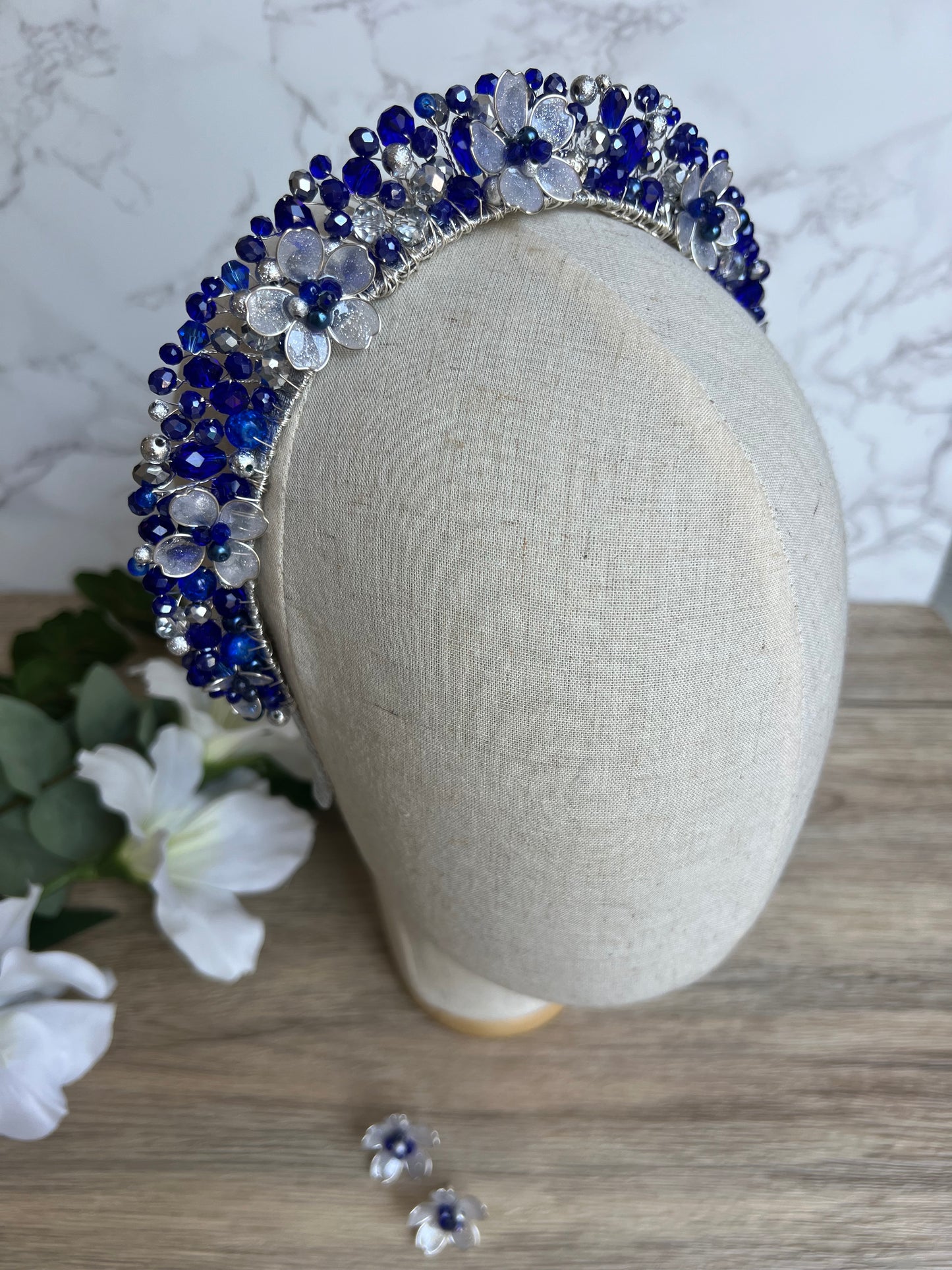 Royal blue Flora Crown Royal blue Flora Crown Precius pearls