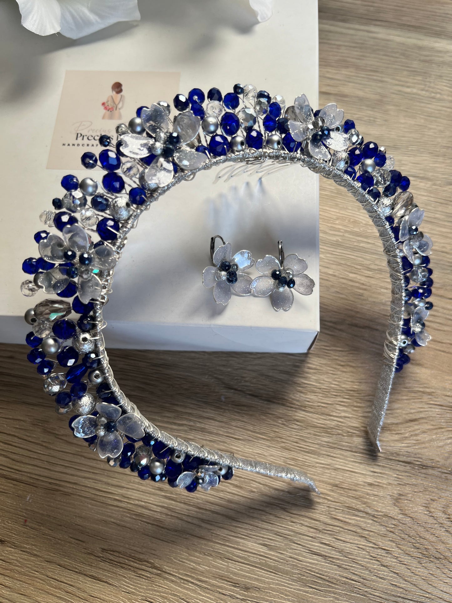 Royal blue Flora Crown Royal blue Flora Crown Precius pearls