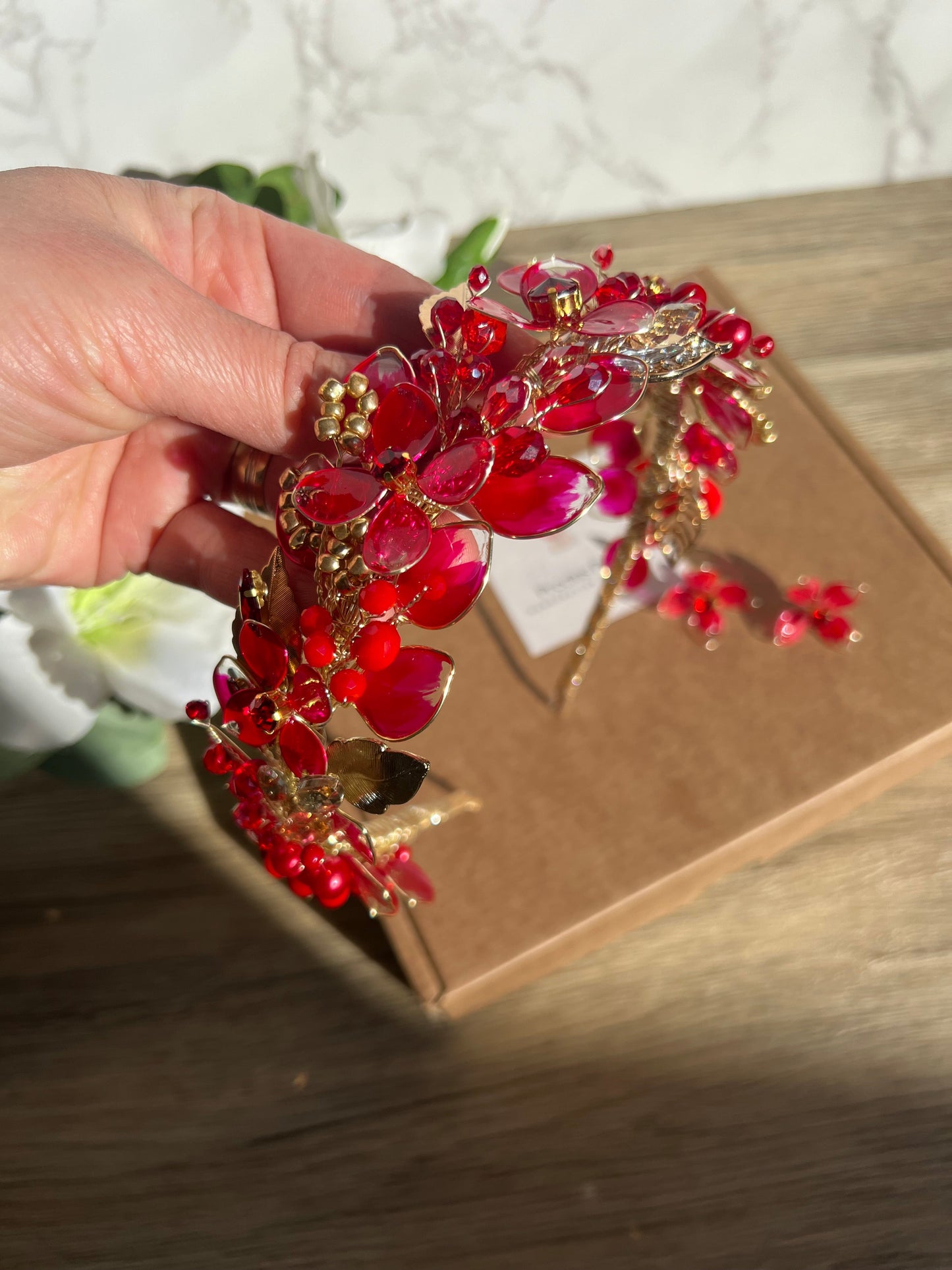 Red wedding guest headpiece Red wedding guest headpiece Precius pearls