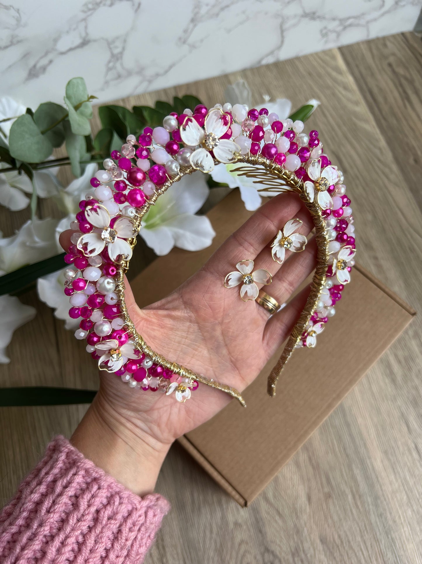 Pink & White Flora Crown Pink & White Flora Crown Precius pearls