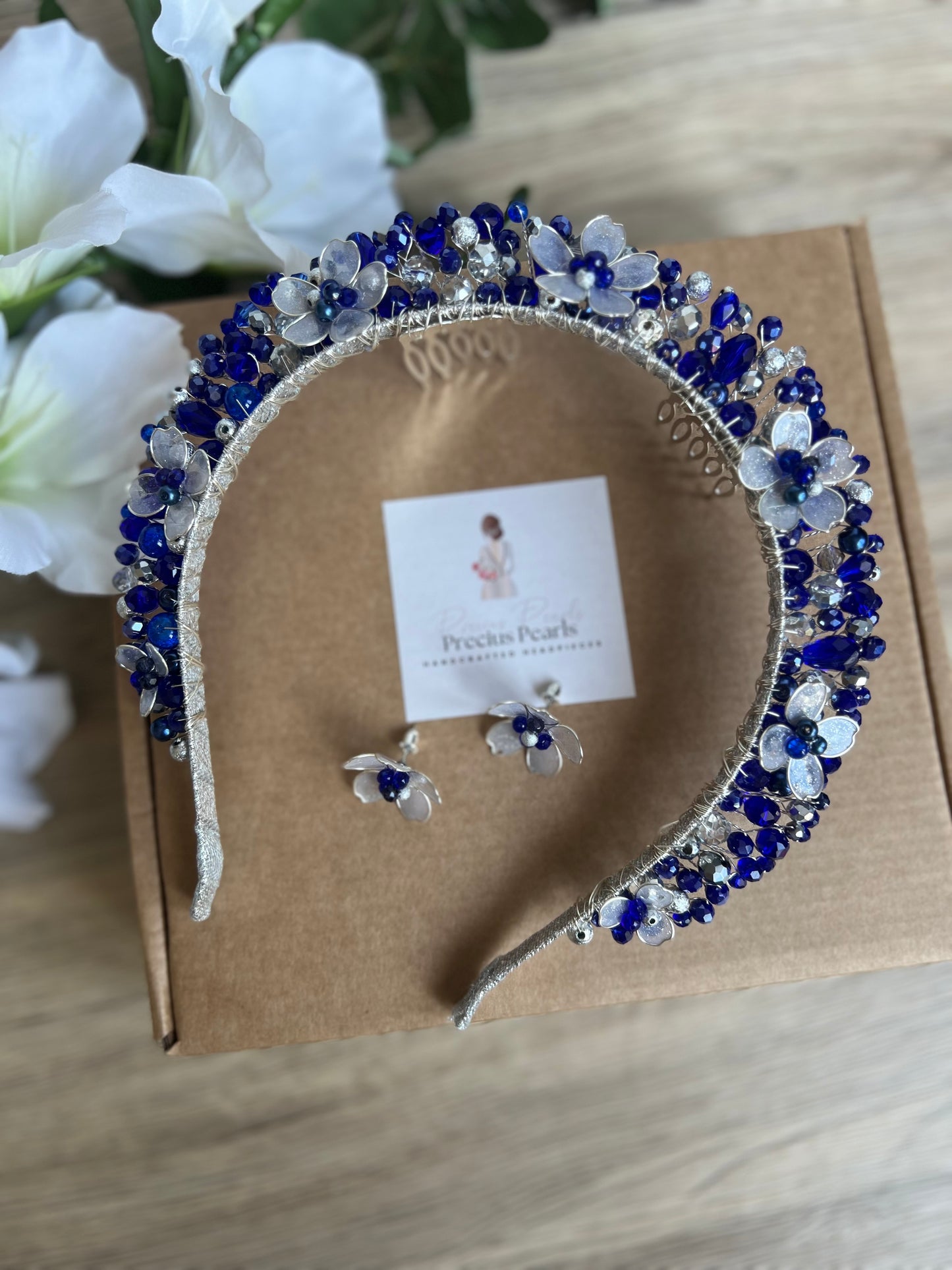 Royal blue Flora Crown Royal blue Flora Crown Precius pearls