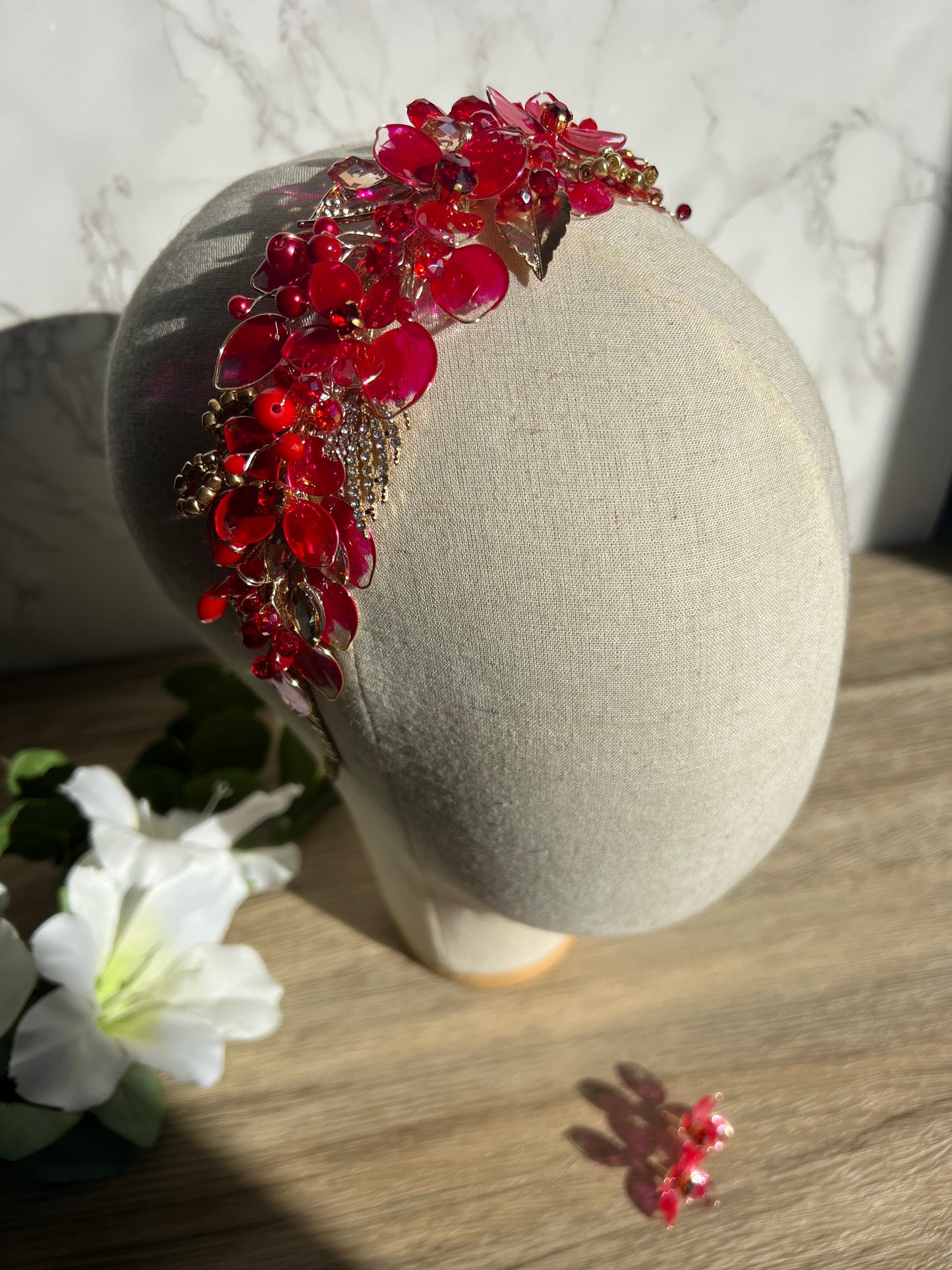 Red wedding guest headpiece Red wedding guest headpiece Precius pearls