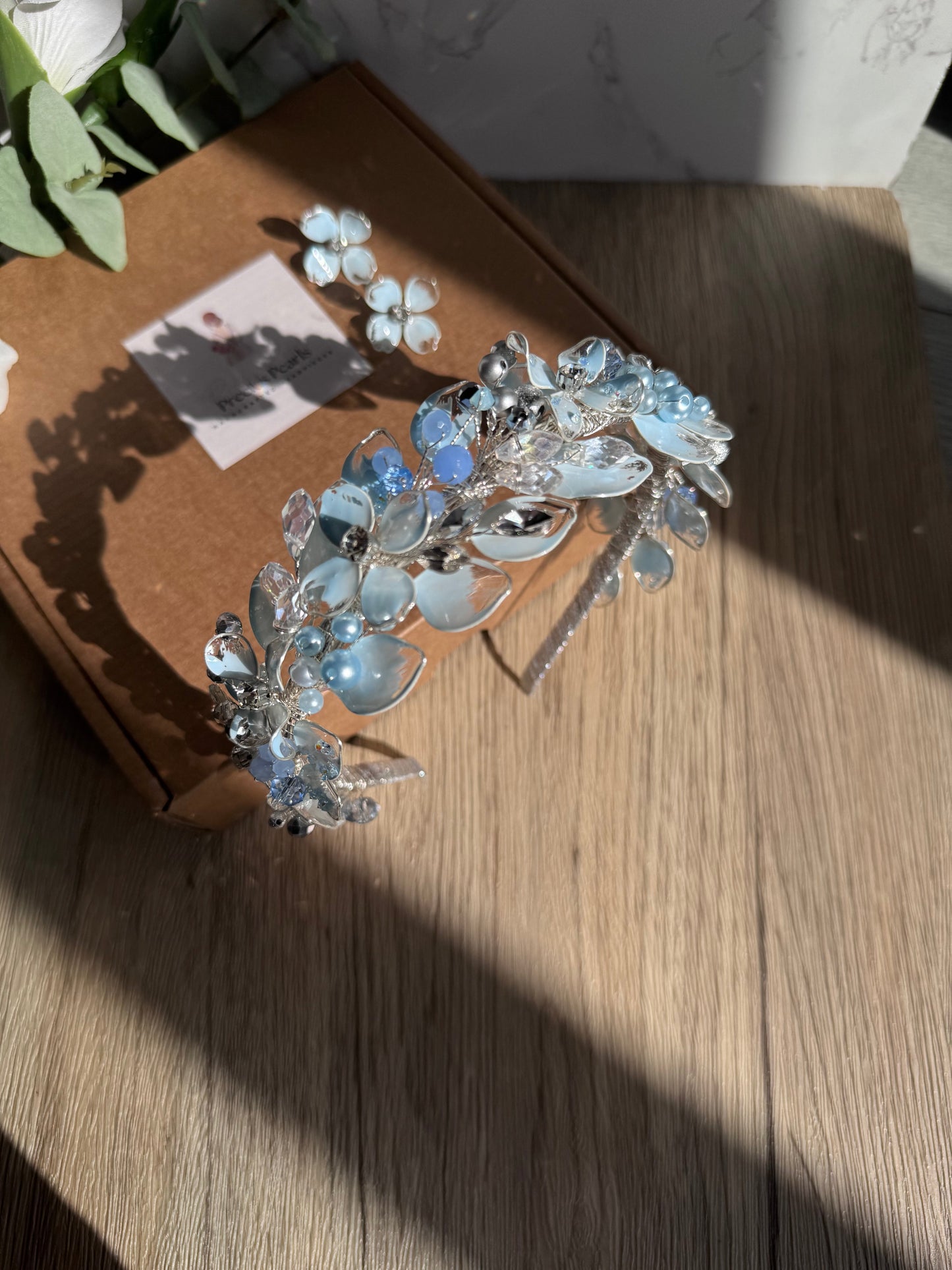 Light Blue wedding guest headpiece. Light Blue wedding guest headpiece. Precius pearls