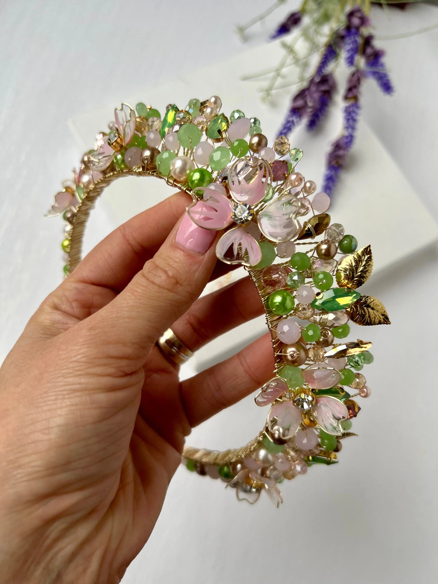 Flora Light/Green pink flower crown
