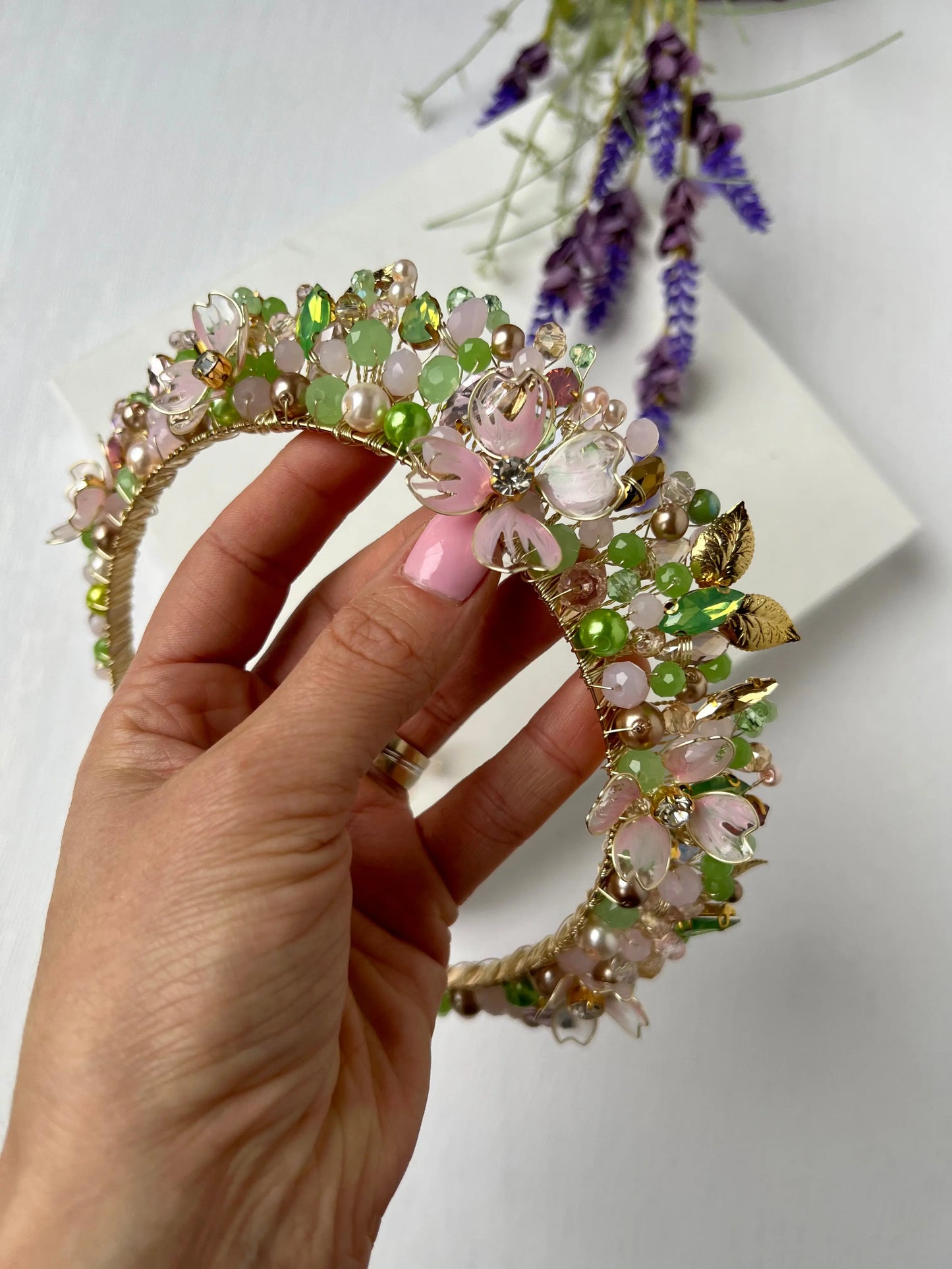 Flora Light/Green pink flower crown