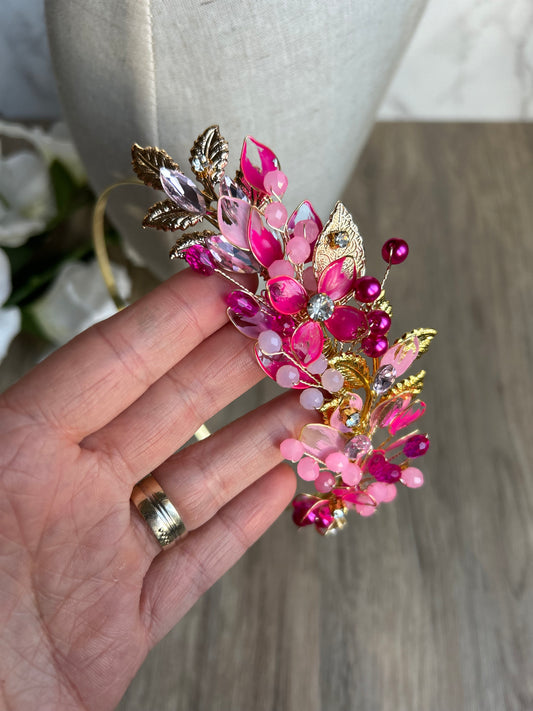 Pastel pink and Gold low side headpiece Pastel pink and Gold low side headpiece Precius pearls