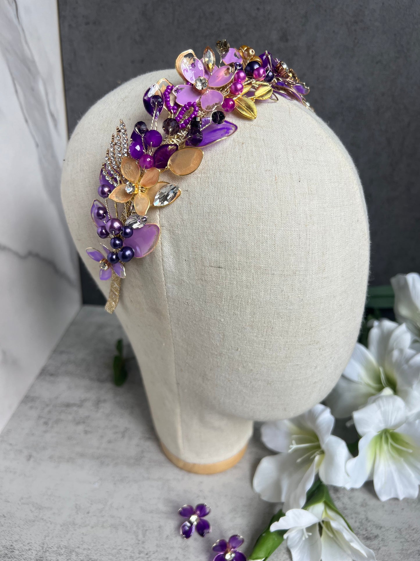 Purple and Gold low headpiece Purple and Gold low headpiece Precius pearls