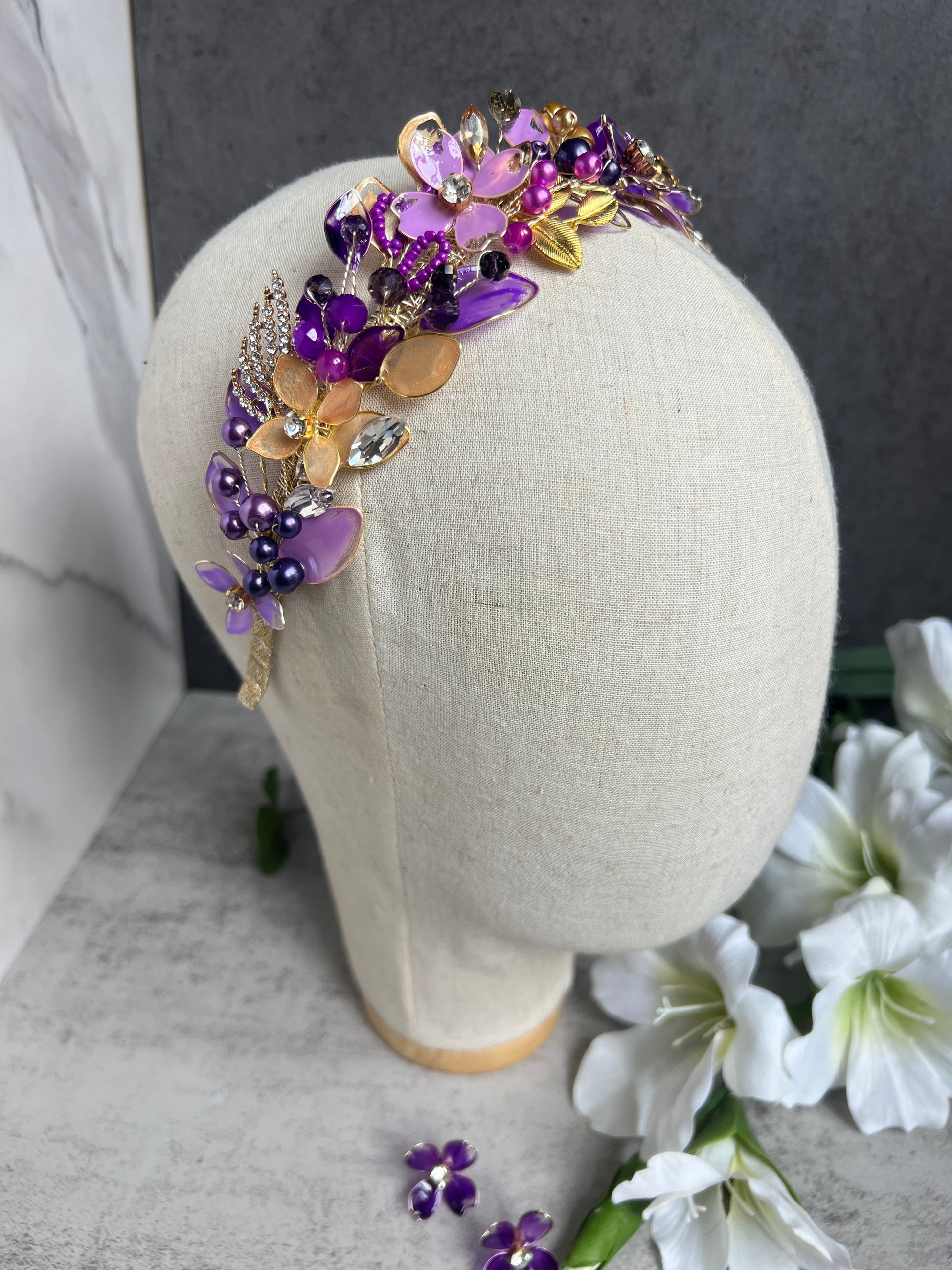 Purple and Gold low headpiece Purple and Gold low headpiece Precius pearls