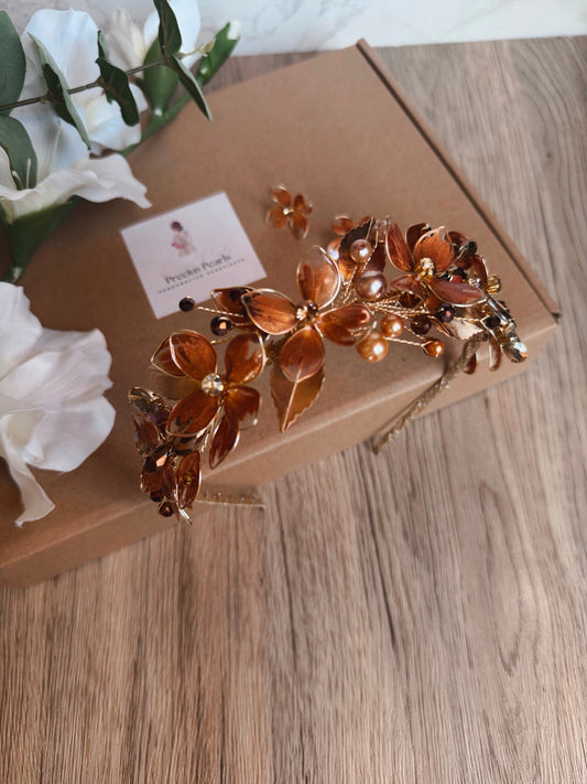 Bronze low wedding guest headpiece Bronze low wedding guest headpiece Precius pearls