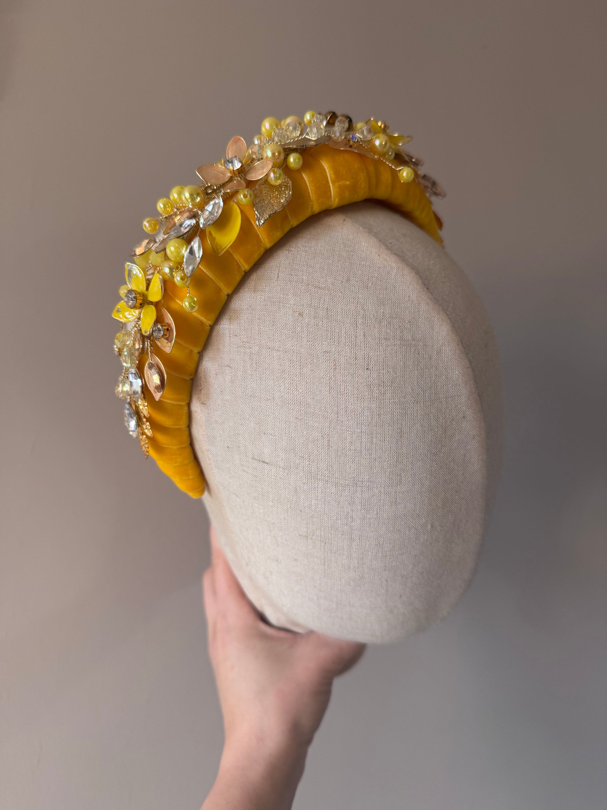 Yellow Gold padded headpiece Yellow Gold padded headpiece Precius pearls