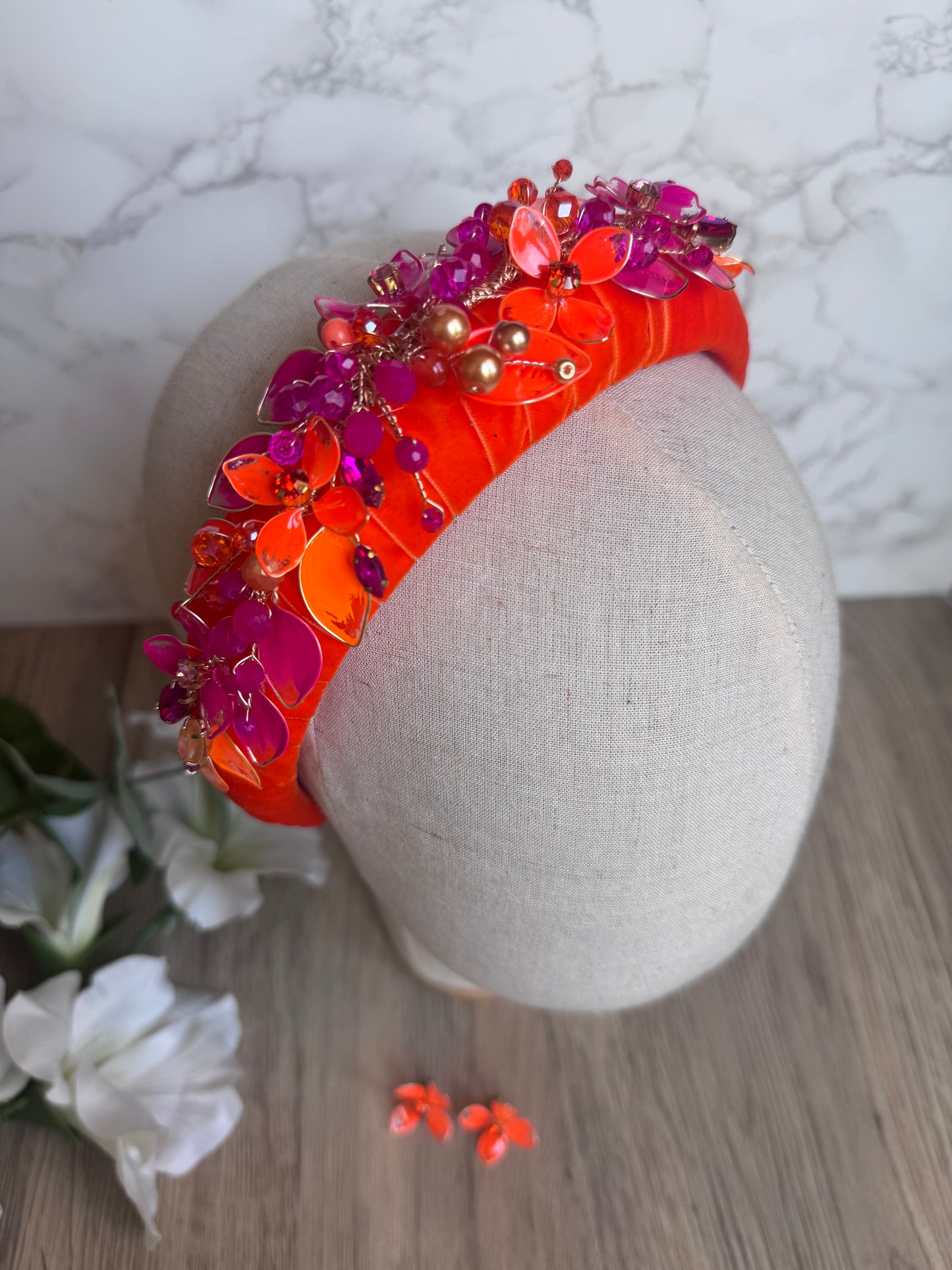 Orange and Fucshia padded headpiece Orange and Fucshia padded headpiece Precius pearls