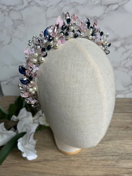 Navy, pink and beige Alice crown Navy, pink and beige Alice crown Precius pearls