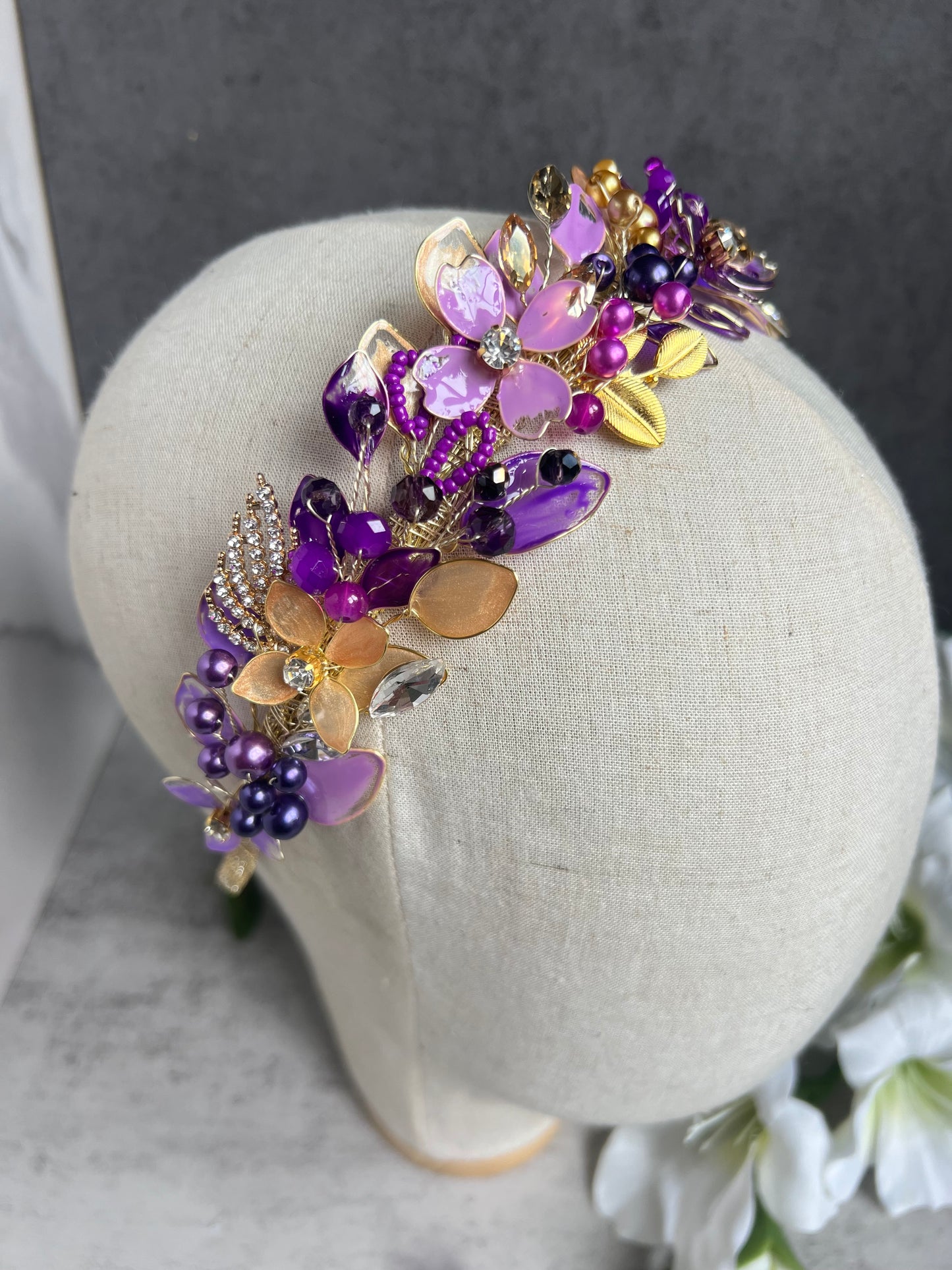 Purple and Gold low headpiece Purple and Gold low headpiece Precius pearls