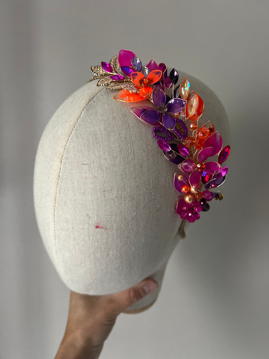 Fuchsia, Purple and Orange side headband Fuchsia, Purple and Orange side headband Precius pearls