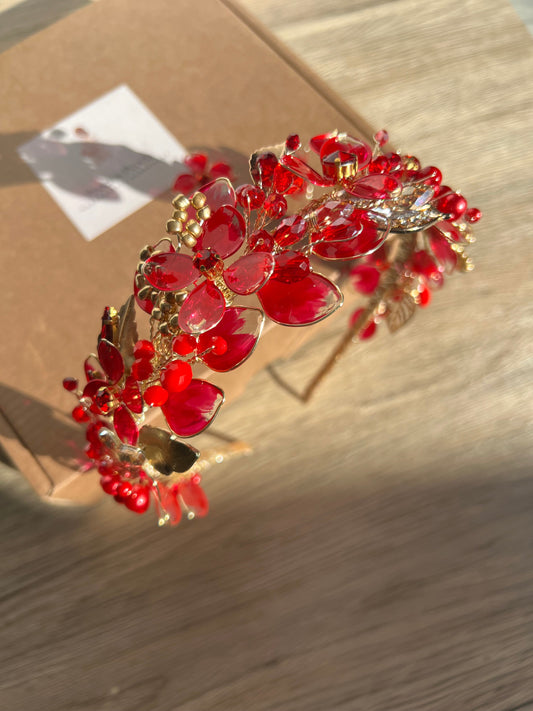 Red wedding guest headpiece Red wedding guest headpiece Precius pearls