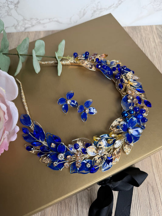 Royal blue and Gold Halo wedding guest headpiece Royal blue and Gold Halo wedding guest headpiece Precius pearls