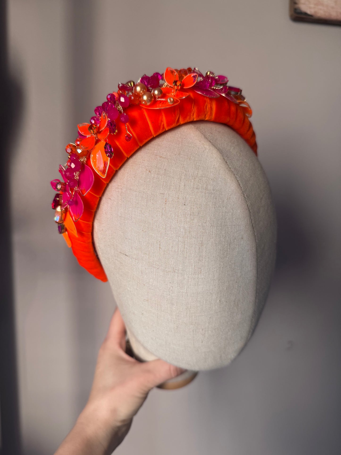 Orange and Fucshia padded headpiece Orange and Fucshia padded headpiece Precius pearls