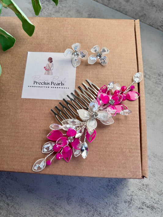 Fuschia and Silver Wedding just comb Fuschia and Silver Wedding just comb Precius pearls