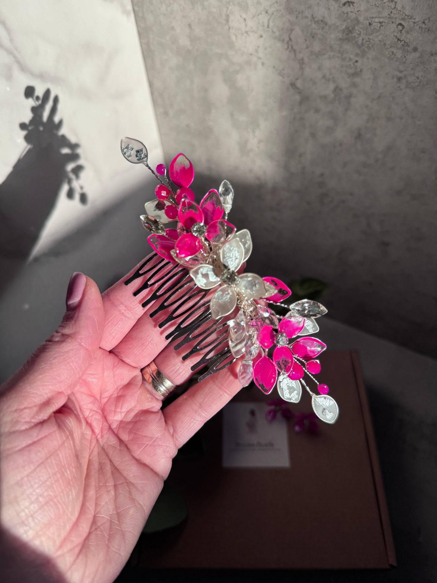 Fuschia and Silver Wedding just comb Fuschia and Silver Wedding just comb Precius pearls