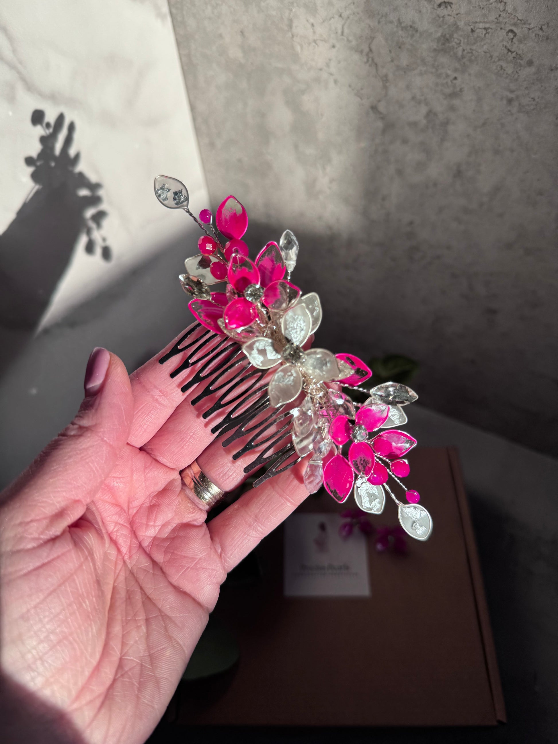 Fuschia and Silver Wedding just comb Fuschia and Silver Wedding just comb Precius pearls