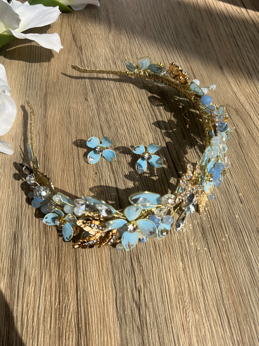 Light blue and Gold low style headband