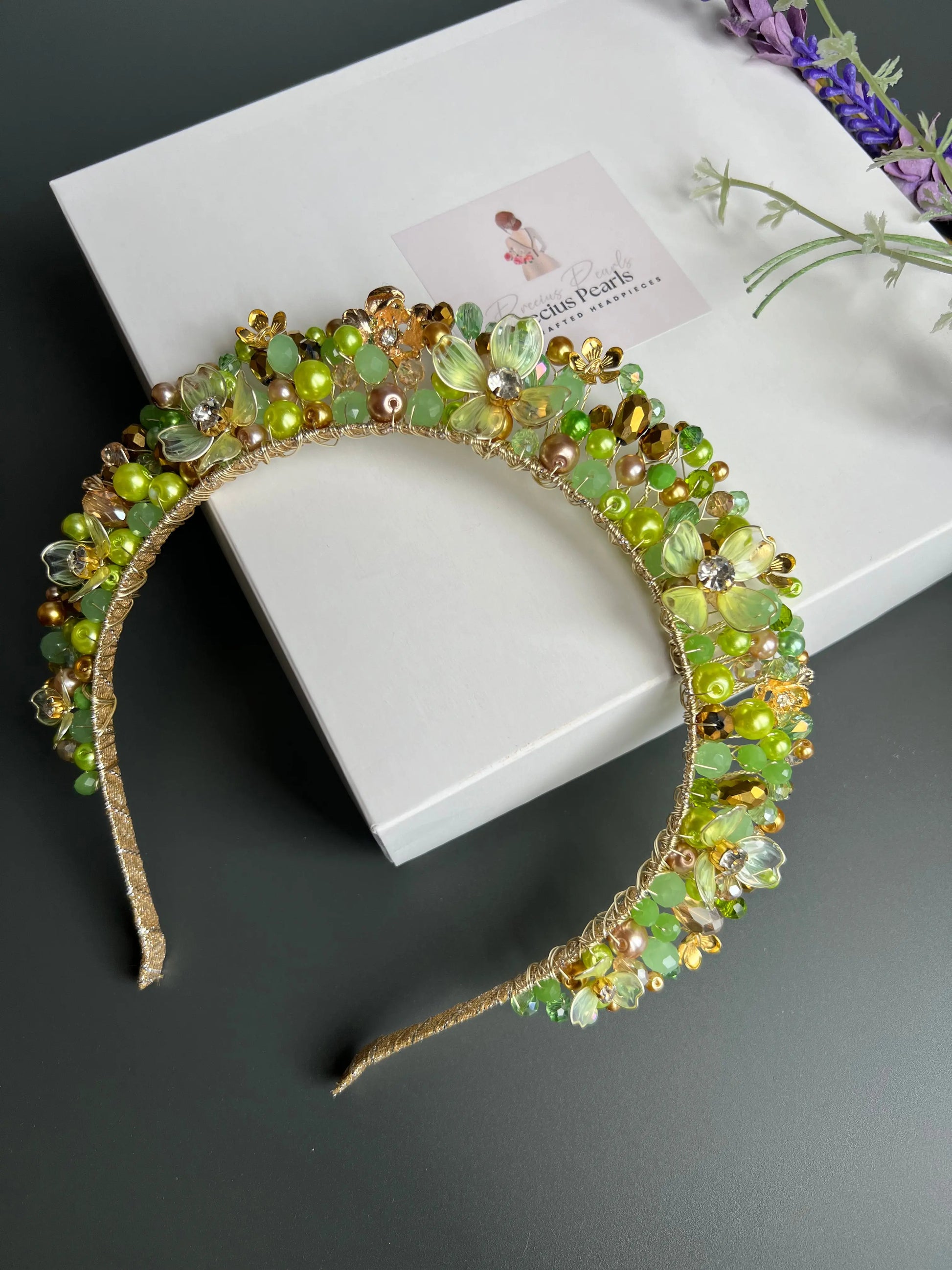 Flora Flower Crown Gold and Lime Green