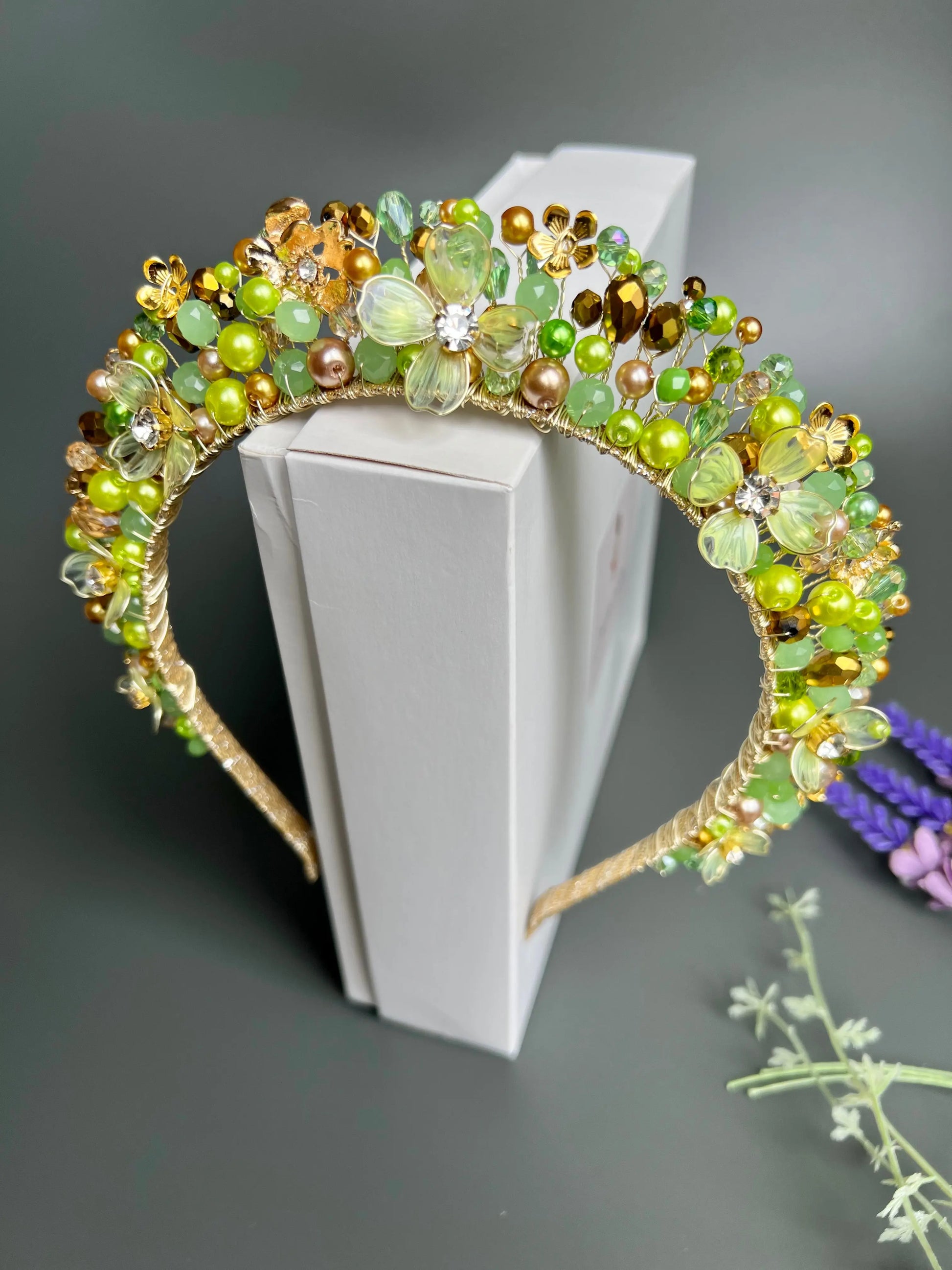 Flora Flower Crown Gold and Lime Green