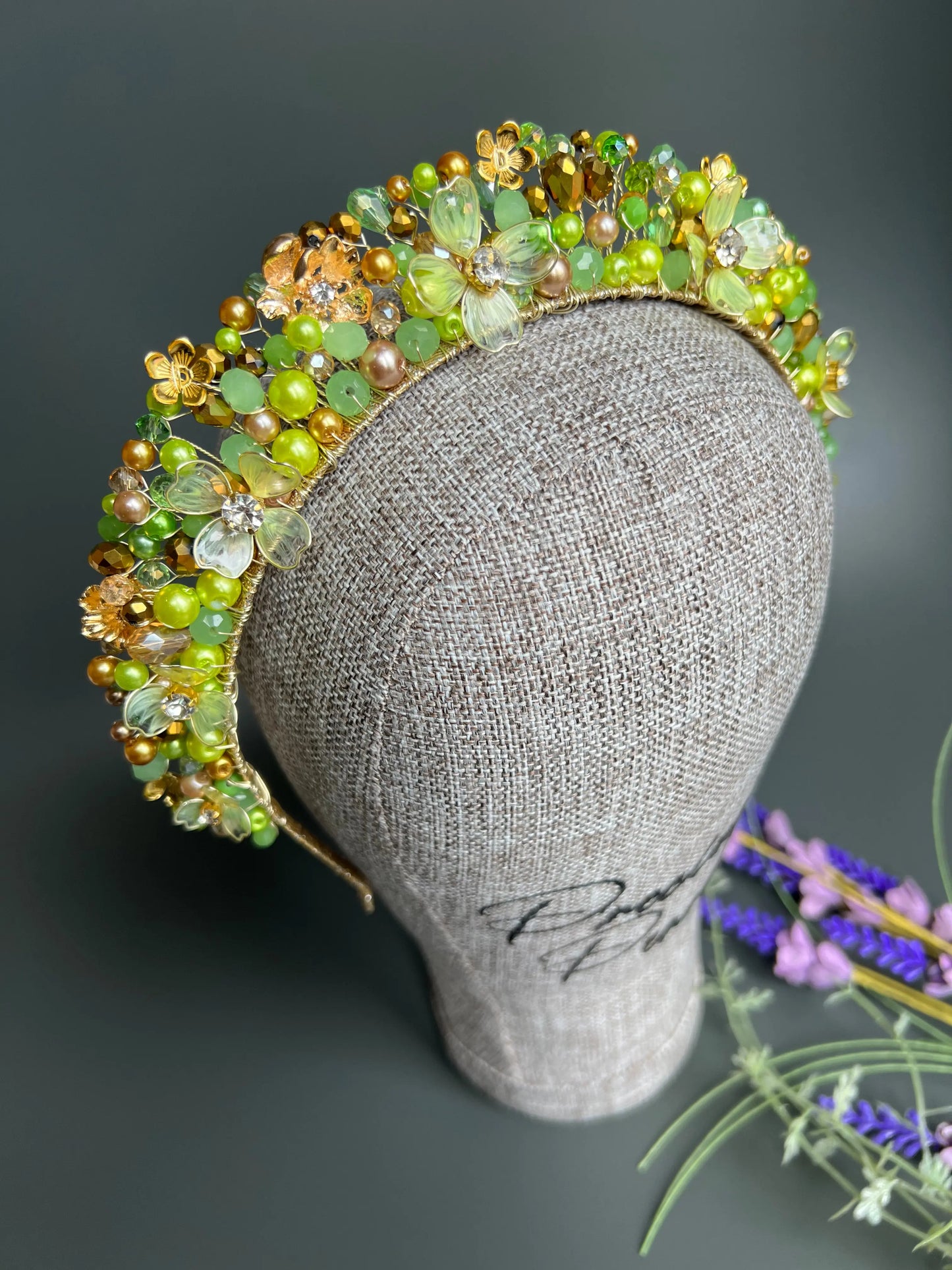 Flora Flower Crown Gold and Lime Green